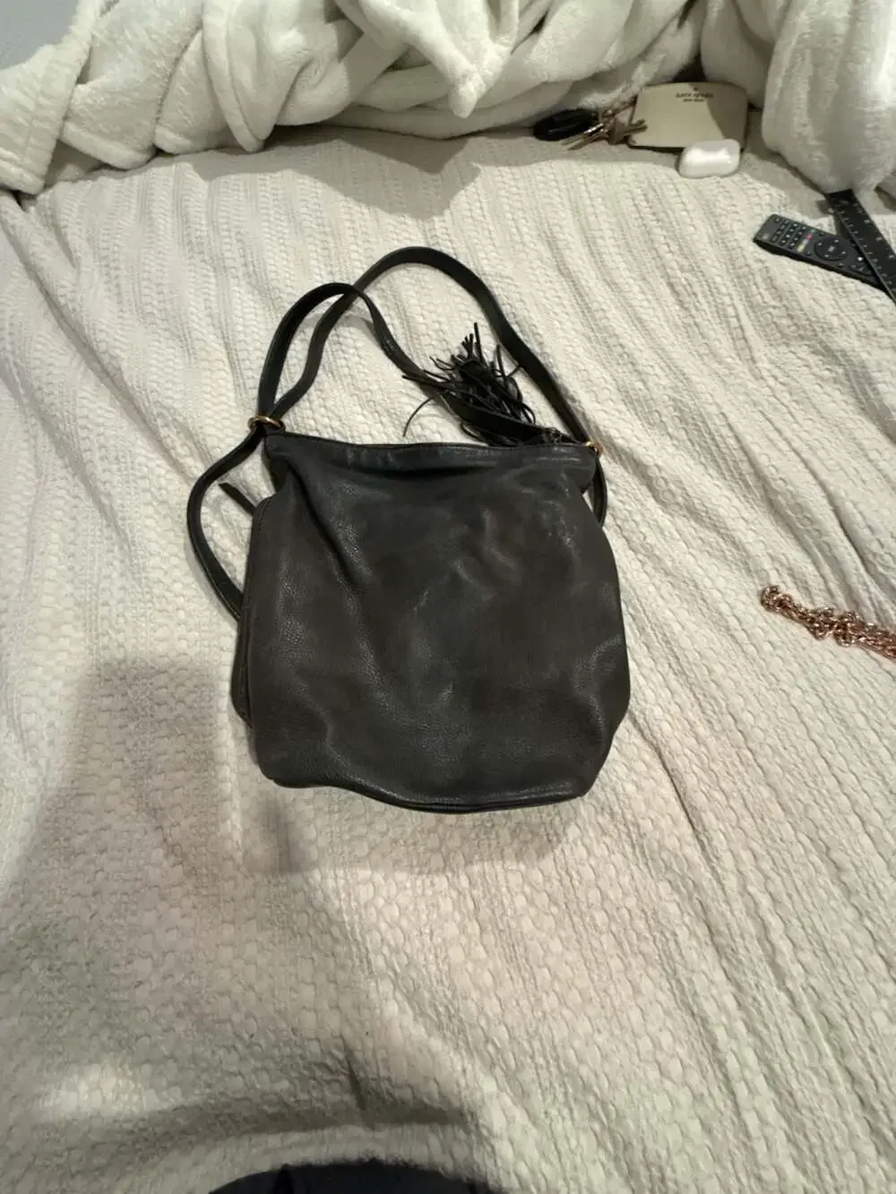 Hobo The Original Black Leather Slouchy Shoulder Bag with Tassel